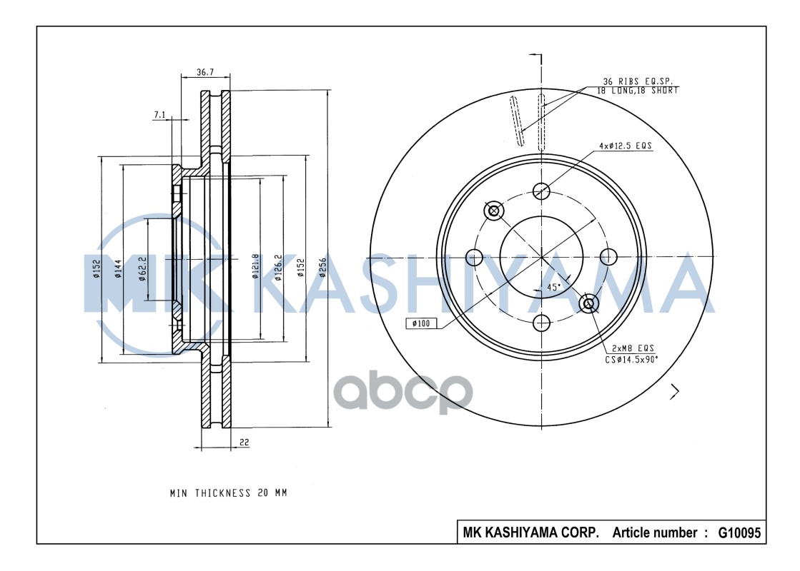 Диск тормозной передний KIA RIO III 11-/HYUNDAI SOLARIS 10- G10095 MK KASHIYAMA арт. G10095