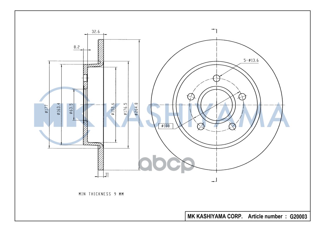 Диск тормозной задний FORD FOCUS II 04/C-MAX 1.6/1.8/2.0/2.0D 04 G20003 MK KASHIYAMA арт. G20003