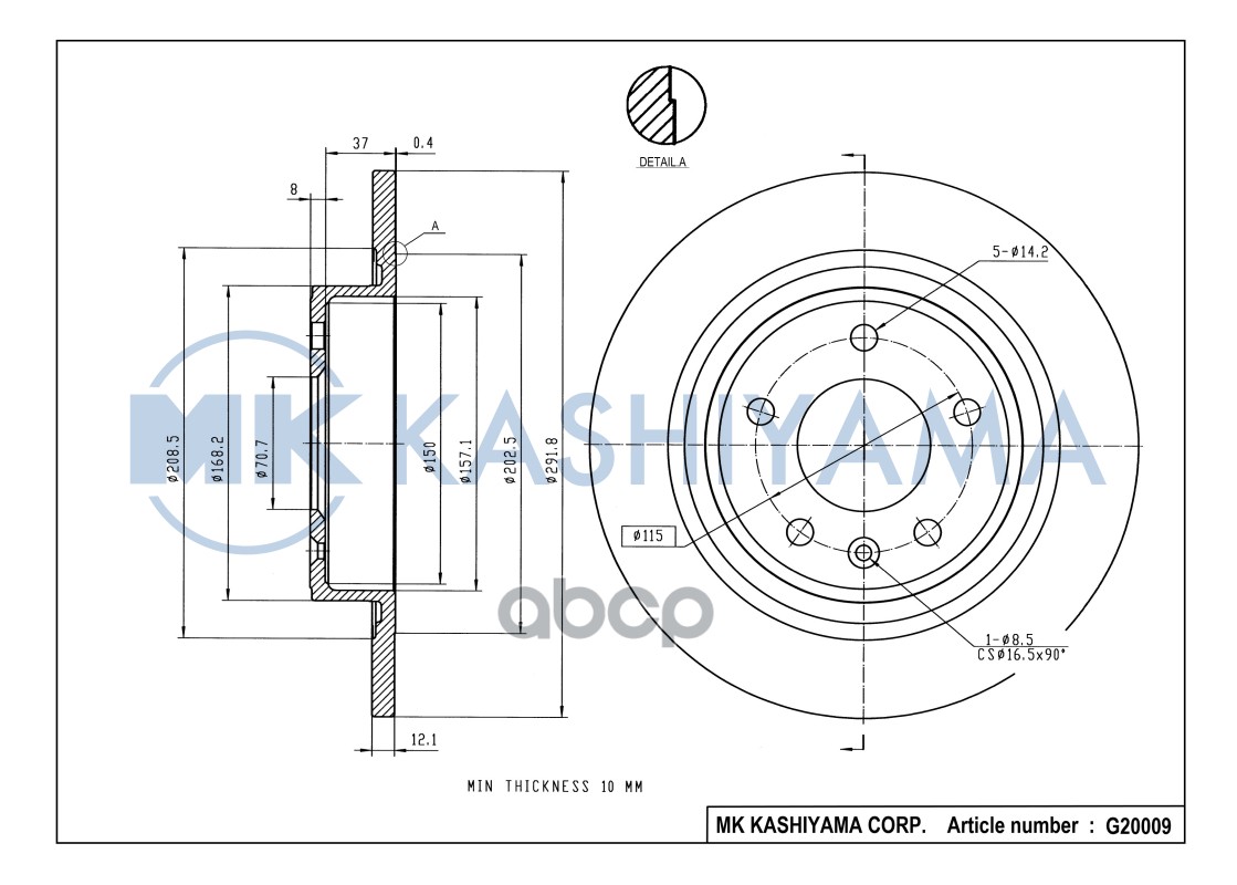 Диск тормозной задний CHEVROLET CRUZE/ORLANDO/OPEL ASTRA J R16 09- G20009 MK KASHIYAMA арт. G20009