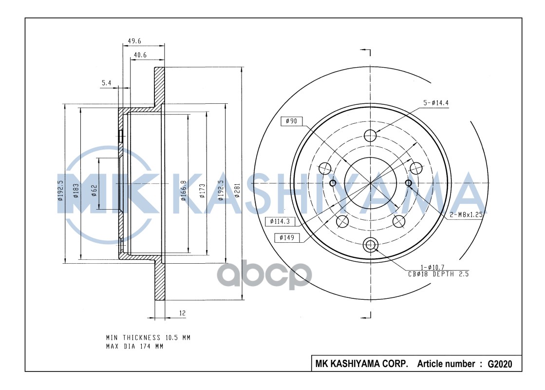 Диск тормозной задний TOYOTA RAV 4 III 06- G2020 MK KASHIYAMA арт. G2020