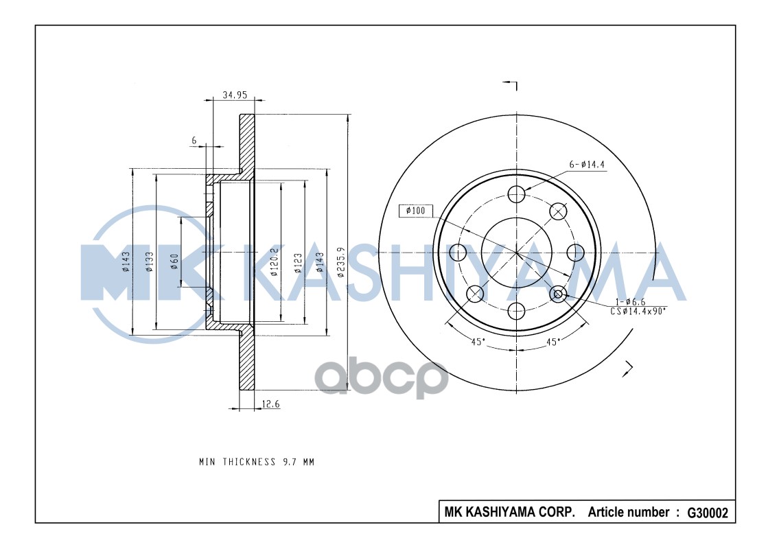 Диск тормозной передний DAEWOO NEXIA/OPEL ASTRA 91-02/CORSA 82-00/VECTRA 88-95 G30002 MK KASHIYAMA арт. G30002