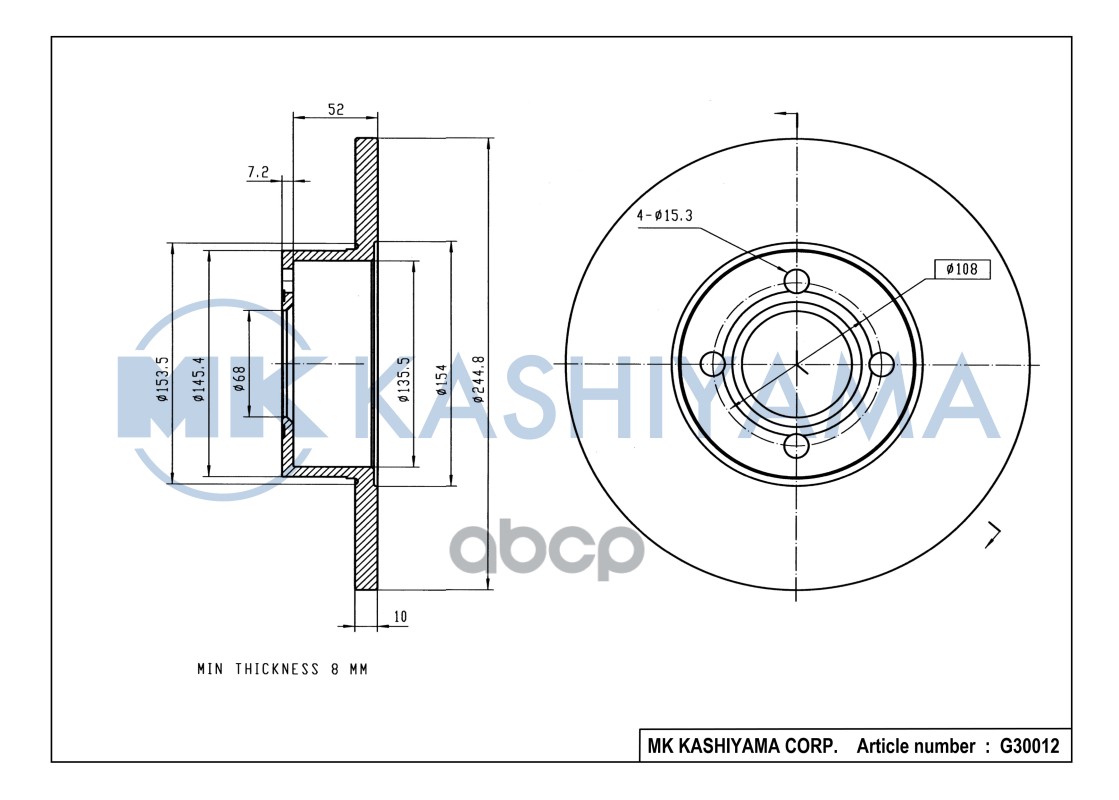 Диск тормозной задний AUDI 80/90 86-96/100 82-90 G30012 MK KASHIYAMA арт. G30012