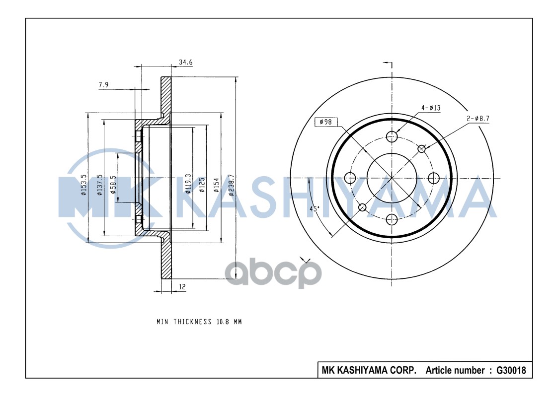 Диск тормозной передний LADA 2108/2109/21099 G30018 MK KASHIYAMA арт. G30018