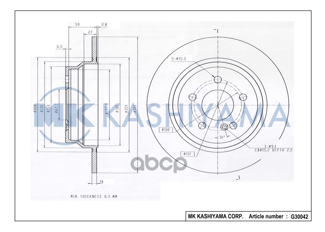 Диск тормозной задний MERCEDES W211/W212 200-350 G30042 MK KASHIYAMA арт. G30042