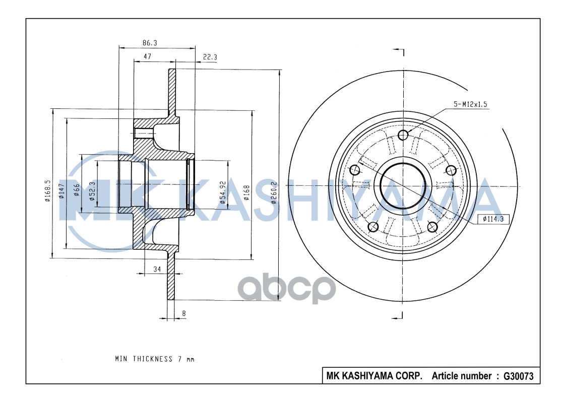 Диск тормозной задний c подшипником RENAULT MEGANE III/FLUENCE G30073 MK KASHIYAMA арт. G30073