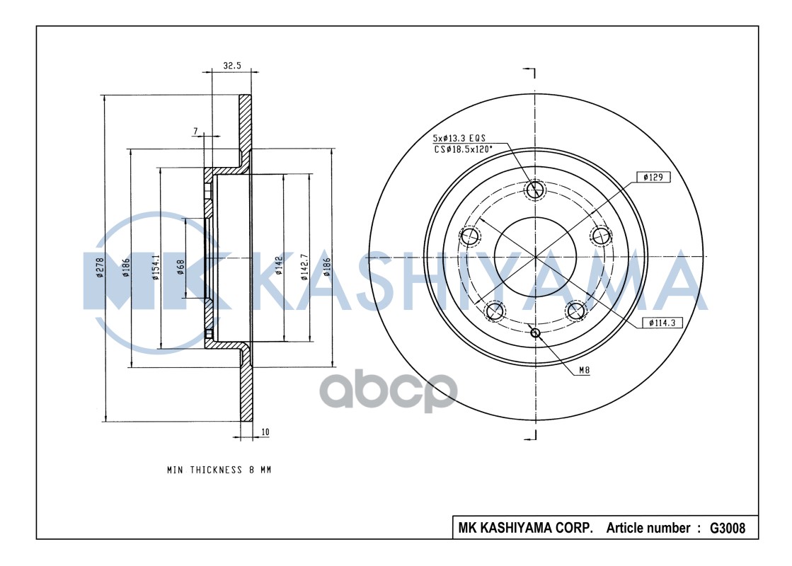 Диск тормозной задний MAZDA 6 12- G3008 MK KASHIYAMA арт. G3008