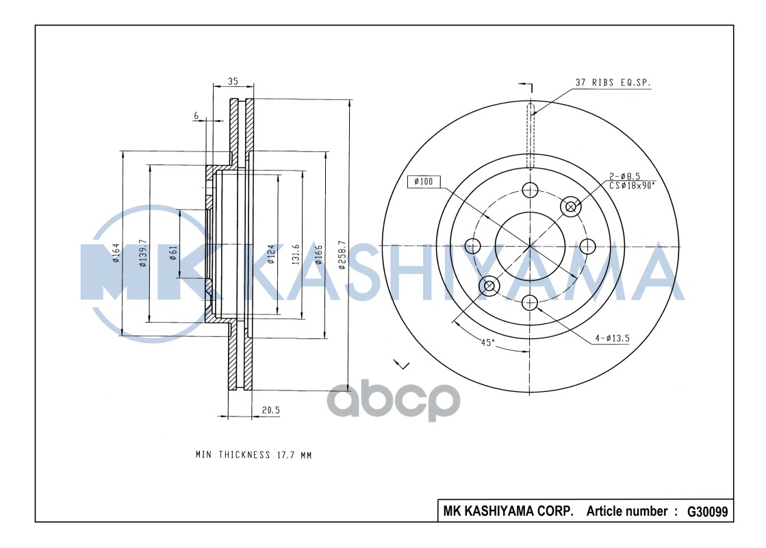 Диск тормозной передний RENAULT LOGAN/SANDERO G30099 MK KASHIYAMA арт. G30099