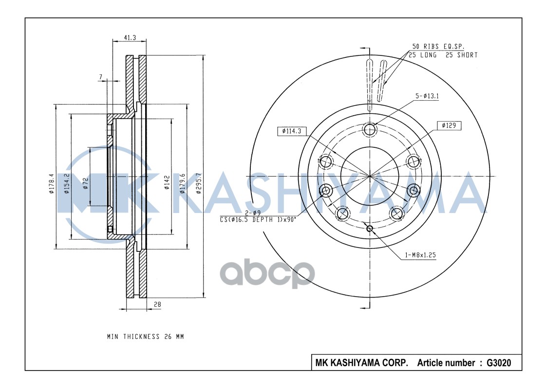 Диск тормозной передний MAZDA CX-7 06-/CX-9 07- G3020 MK KASHIYAMA арт. G3020