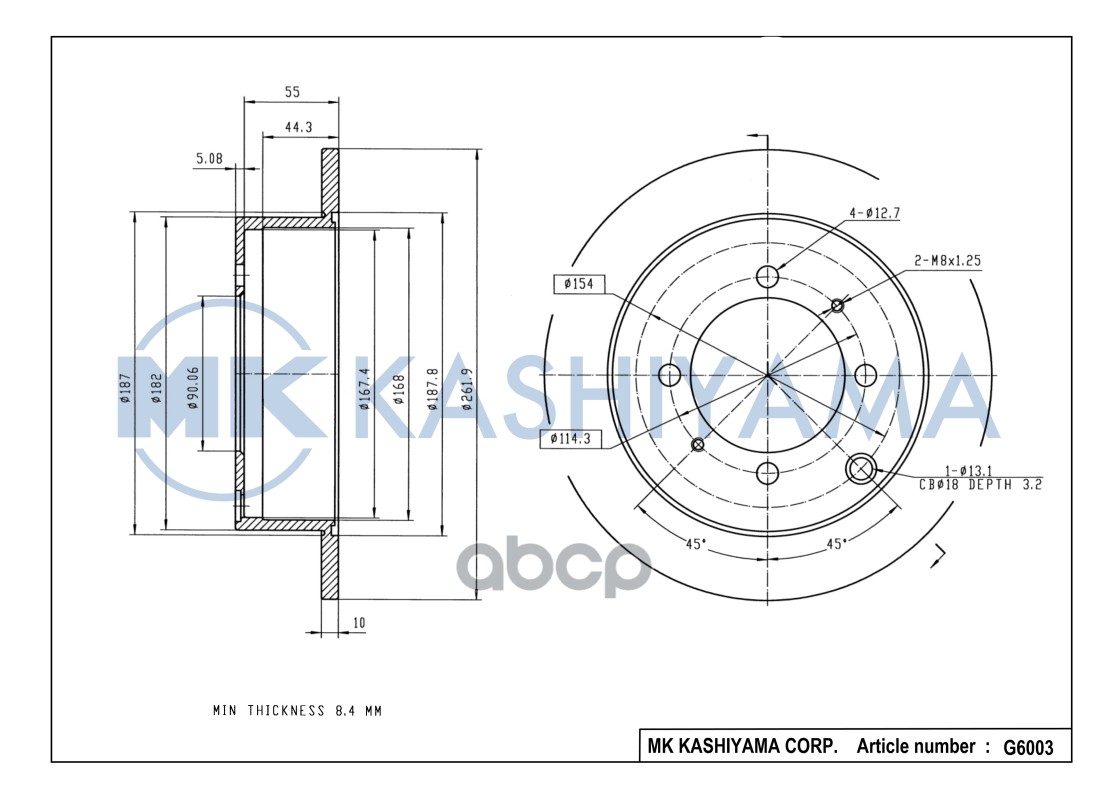 Диск тормозной задний MITSUBISHI LANCER 1.3/1.6/2.0 01/GALANT 1.8/2.0 9204 G6003 MK KASHIYAMA арт. G6003