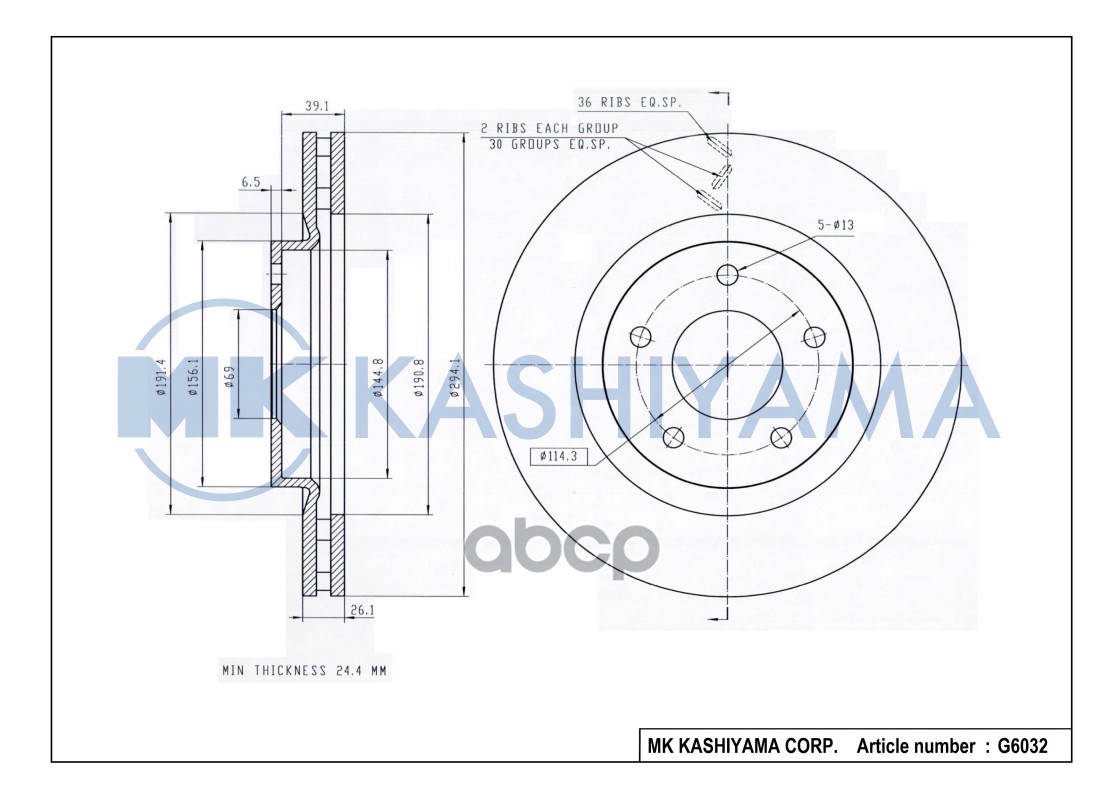 Диск тормозной передний MITSUBISHI ASX 10- G6032 MK KASHIYAMA арт. G6032