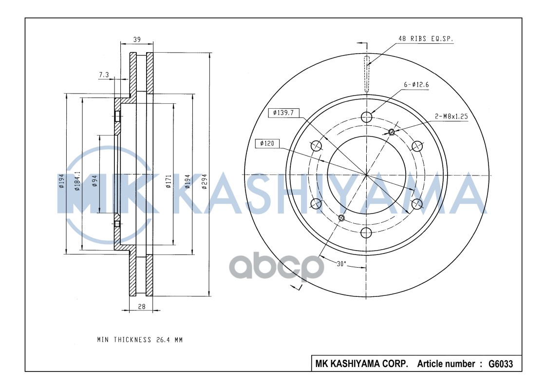 Диск тормозной передний MITSUBISHI L200 05- G6033 MK KASHIYAMA арт. G6033