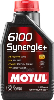 MOTUL Масло Моторное Motul 6100 Synergie+ A3/B4 10W-40 Синтетическое 1 Л 108646