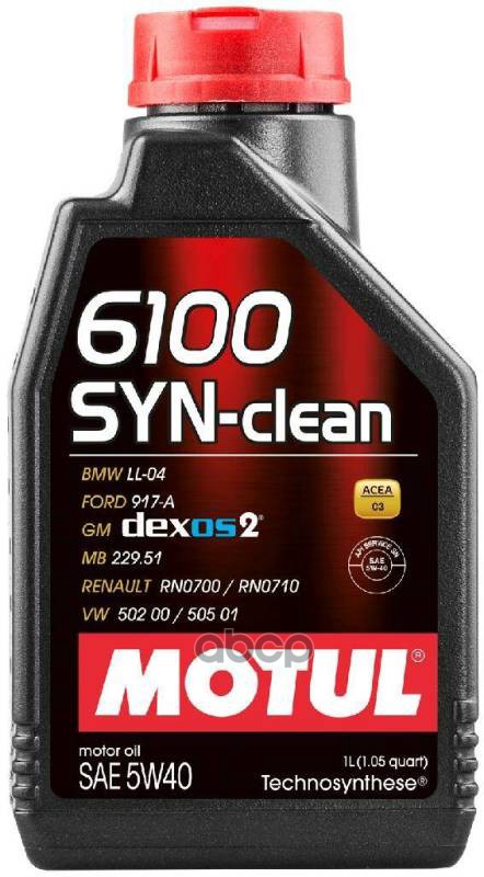 MOTUL Масло моторное Motul 6100 SYN-CLEAN 5W-40 синтетическое 1 л 111691