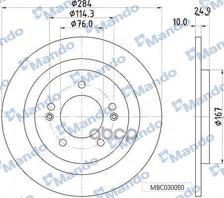 Диск тормозной задняя ось 284*10*24 9 HYUNDAI (В ЗАКАЗ ДВА!) Mando арт. mbc030050