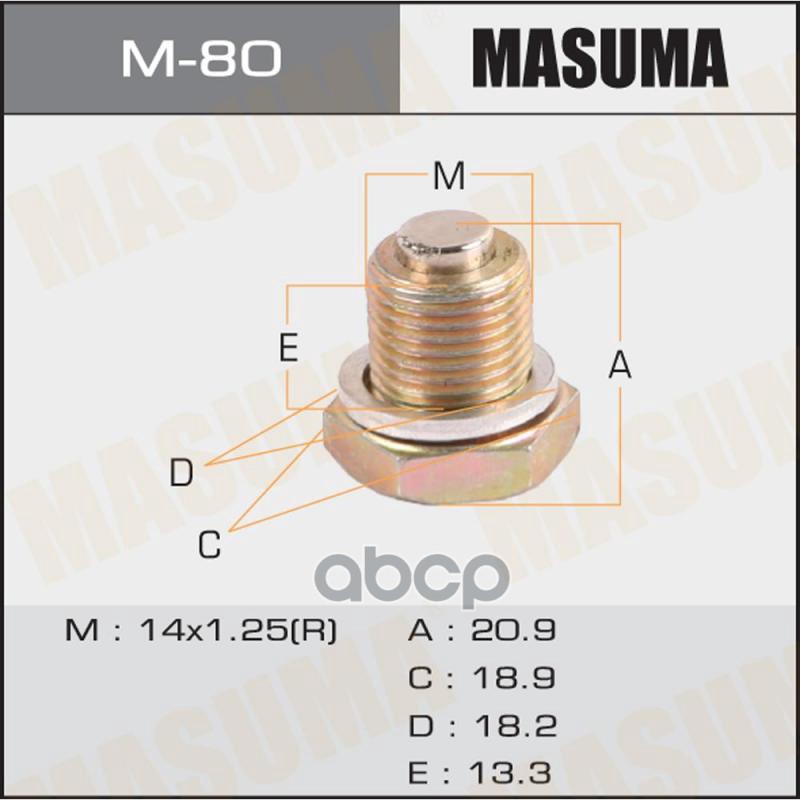 Болт маслосливной A/T С МАГНИТОМ (с шайбой) RENAULT 14x1.25(R) MASUMA M-80 Masuma арт. M-80