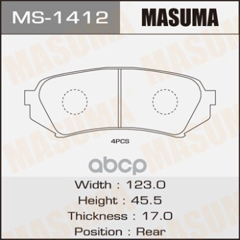 Колодки задние TOYOTA LAND CRUISER MASUMA MS-1412 Masuma арт. MS-1412