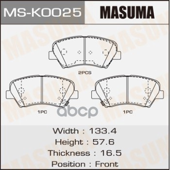 Колодки передние HYUNDAI ACCENT IV MASUMA MS-K0025 Masuma арт. MS-K0025