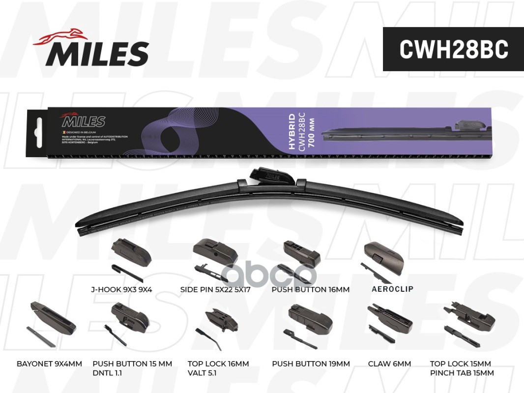 Щетка стеклоочистителя 700 мм (28) гибридная (10 адаптеров)  CWH28BC Miles арт. CWH28BC