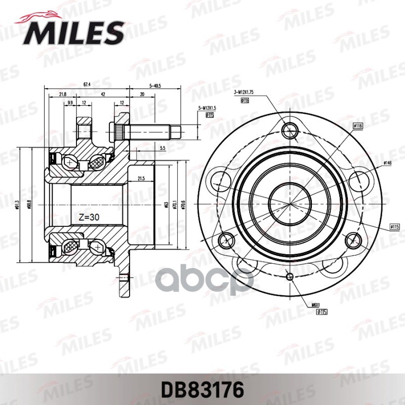 Ступица колеса передняя с подшипником OPEL ASTRA J/CHEVROLET CRUZE R16 d115x 09- (SKF VKBA6715) DB83176 Miles арт. DB83176
