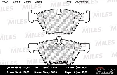Колодки тормозные передние (без датчика) (Смесь Semi-Metallic) (BMW E90/E60 1.8-3.0 03-) (TRW GDB1559) E100280 Miles арт. E10...