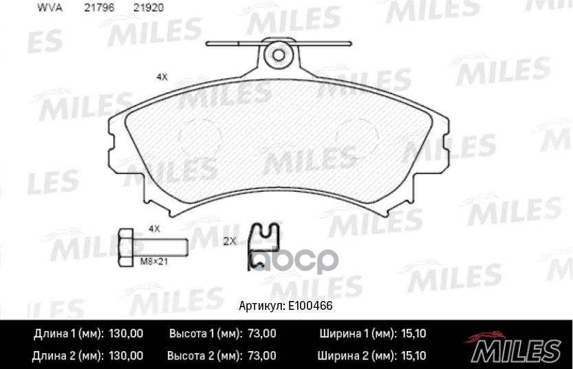 Колодки тормозные передние (Смесь Semi-Metallic) MITSUBISHI CARISMA 9805/COLT 08/VOLVO S40 (TRW GDB1198) E100466 Miles арт. E...