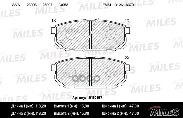 Колодки тормозные задние (без датчика) (Смесь Semi-Metallic) KIA SORENTO (JC) 2.4-3.5 02- (TRW GDB3344) E110167 Miles арт. E1...