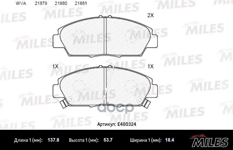 Колодки тормозные передние (без датчика) (Смесь Low-Metallic) (HONDA ACCORD/PRELUDE 93-98) (TRW GDB1061) E400324 Miles арт. E...