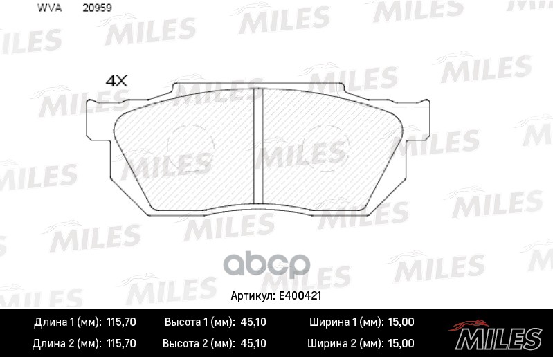 Колодки тормозные передние (без датчика) (Смесь Low-Metallic) HONDA CIVIC/CRX/PRELUDE 83-95 (TRW GDB358) E400421 Miles арт. E...