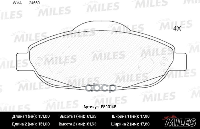 Колодки тормозные передние (Смесь CERAMIC серия PRO) PEUGEOT 308 07-/3008 09- (TRW GDB1761) E500145 Miles арт. E500145
