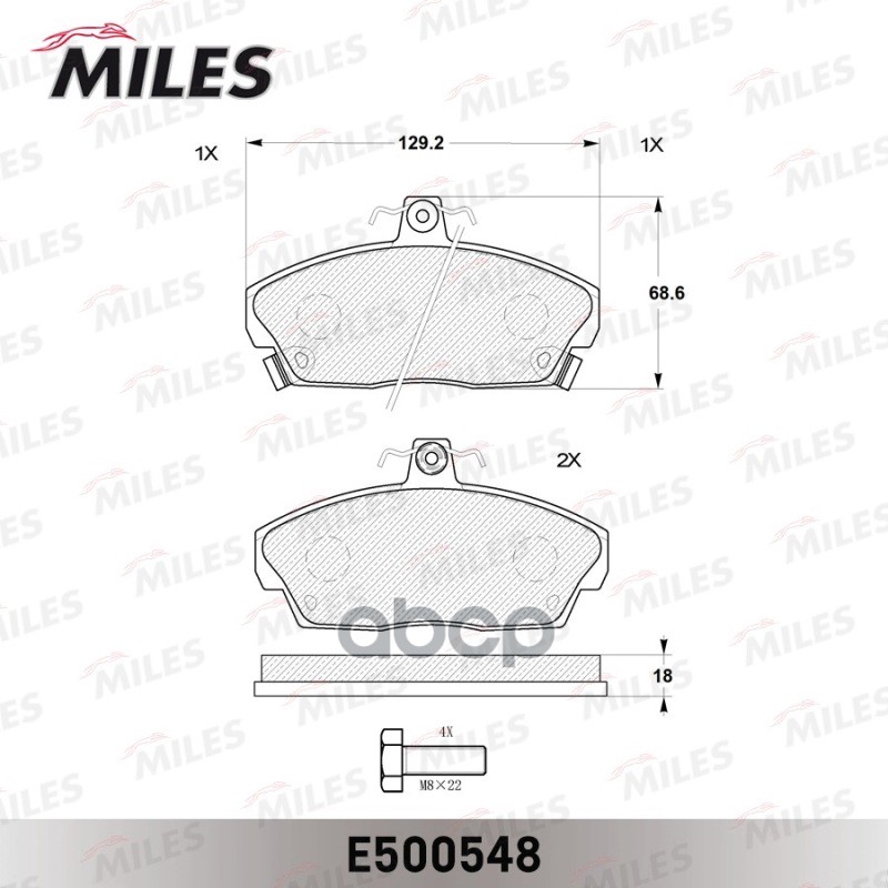 Колодки тормозные HONDA CIVIC 1.4-1.8 94-05 передние Ceramic Miles арт. e500548