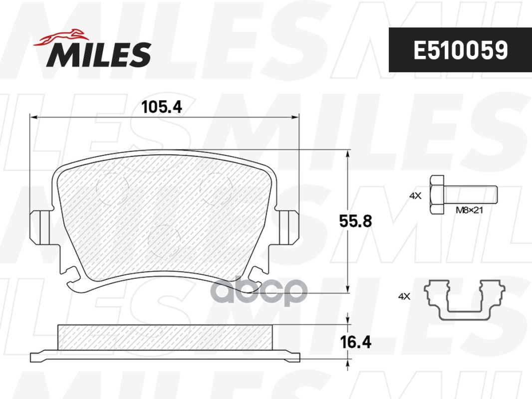 Колодки тормозные задние (Смесь CERAMIC серия PRO) VOLKSWAGEN TOURAN 03/CADDY/G5/G6 (TRW GDB1551) E510059 Miles арт. E510059