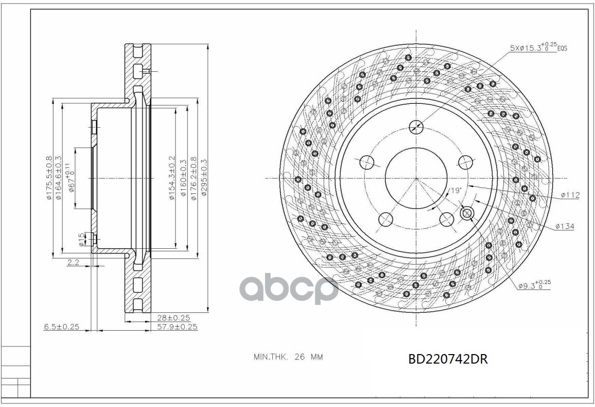 Диск тормозной MERCEDES W204/W212 09- передний D=295мм.с перфорацией Miles арт. k001326