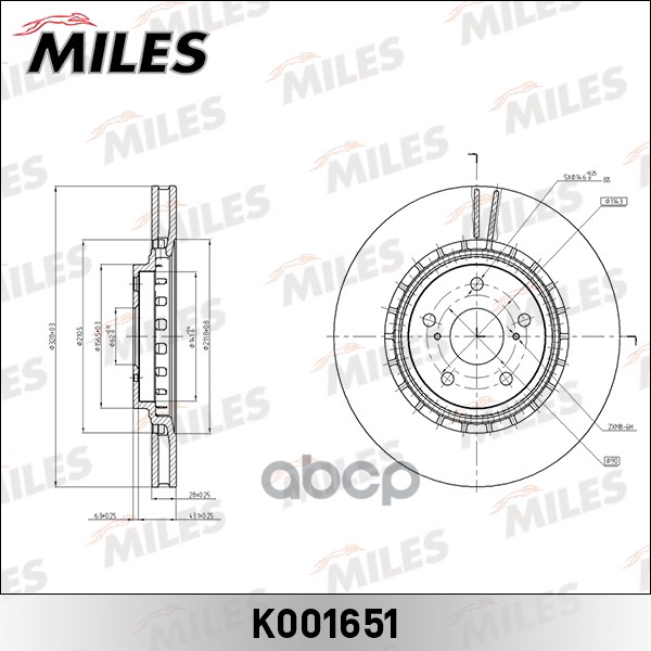Диск тормозной передний D328мм. вентилируемый TOYOTA RAV4 12- (TRW DF6265) K001651 Miles арт. K001651