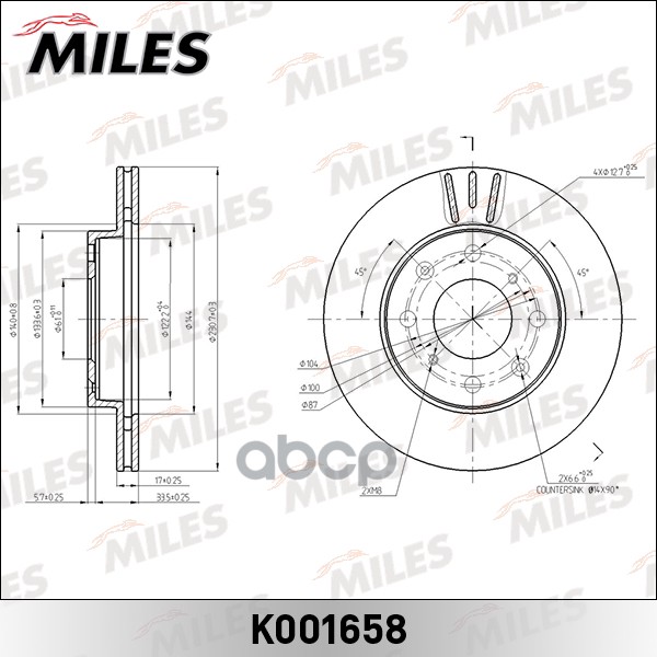 Диск тормозной HONDA JAZZ 02- передний D=231мм. Miles арт. k001658