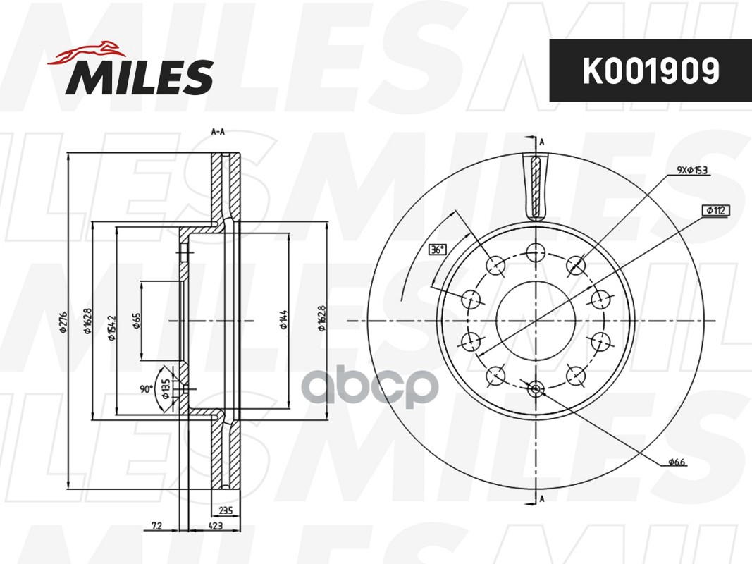 Диск тормозной AUDI A3/SKODA OCTAVIA/VW GOLF 12- передний вент.D 276мм. Miles арт. k001909