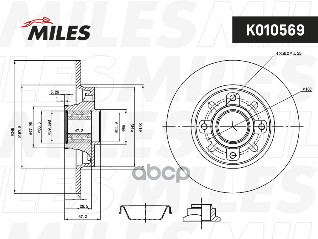 Диск тормозной CITROEN C4 1.4-2.0 04-/PEUGEOT 307 1.4-2.0 00- задний с подш. Miles арт. k010569