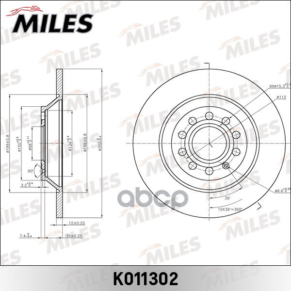 Диск тормозной задний D302мм. AUDI A6 ALLROAD 2.7-4.2 06- (TRW DF4776) K011302 Miles арт. K011302
