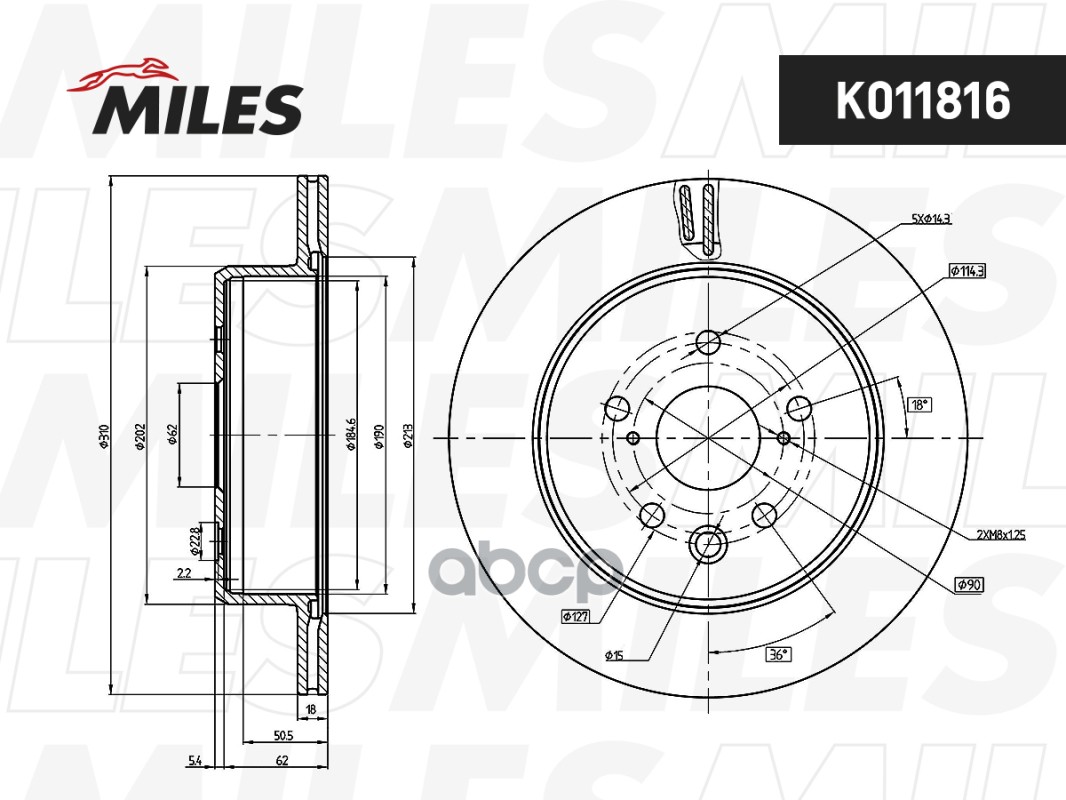 Диск тормозной задний LEXUS GS 12- K011816 Miles арт. K011816