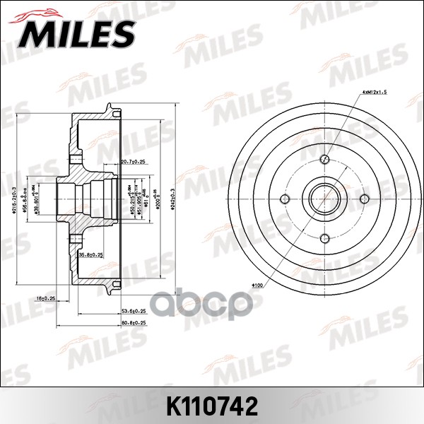 Барабан тормозной DAEWOO LANOS 05- со ступицей Miles арт. K110742