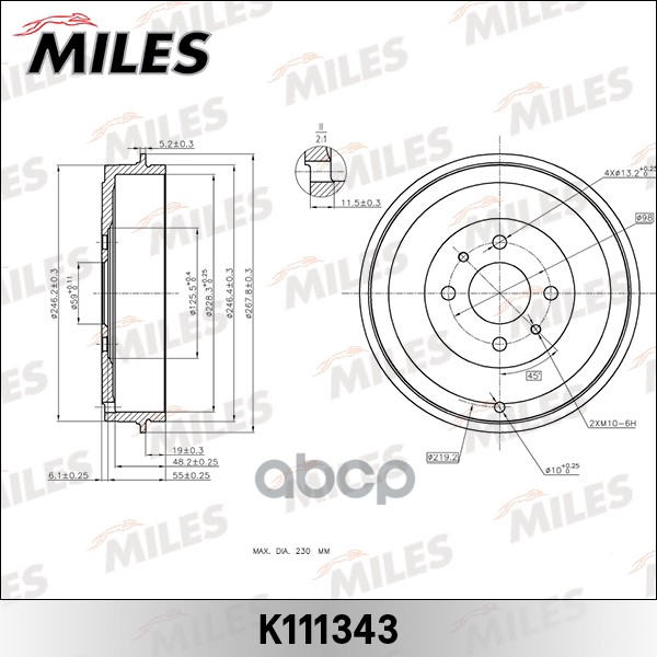 Барабан тормозной FIAT ALBEA/DOBLO 01-/IDEA 04-/LINEA 07-/MAREA 96-/MULTIPLA 99-/TIPO (TRW DB4210) K111343 Miles арт. K111343