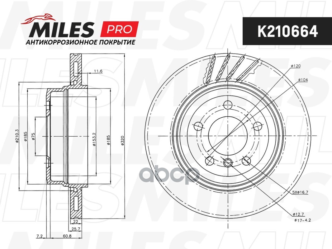 Диск тормозной BMW X3 E83 2.0-3.0 04- задний Miles арт. k210664
