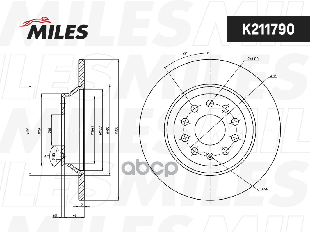 Диск тормозной (серия PRO с антикоррозионным покрытием) AUDI Q3 11-/VW PASSAT 14-/TIGUAN 16- задний D 300мм. (TRW DF6504) K21...