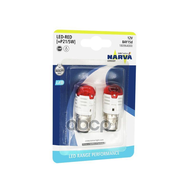 Комплект Светодиодных Ламп Блистер 2Шт Led 12V P21/5W 1,4W Bay15d Красный Свет Narva арт. 18096