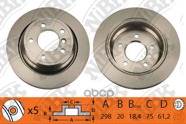 Диск Тормозной Bmw 5 2.5 2000 - 2004  Bmw 5 2.2 2000 - 2004  Bmw 5 2.5 2000 - 2003 NiBK арт. rn1078