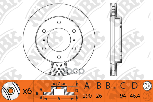 Диск тормозной передний вентилируемый NiBK арт. RN1188