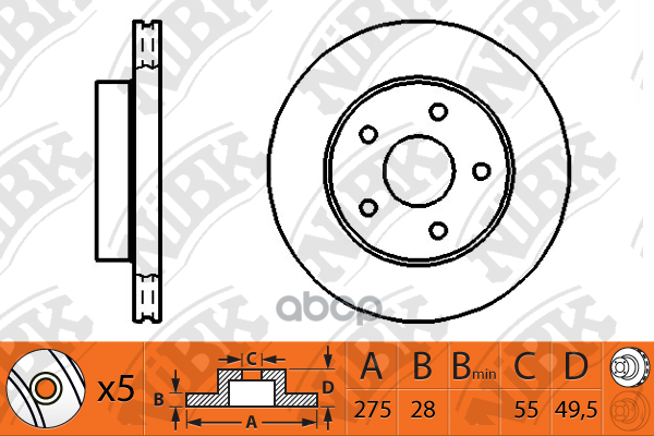 Диск Тормозной Передний Toyota Wish 03-09 /Vent D=275Mm Nibk Rn1196 NiBK арт. RN1196