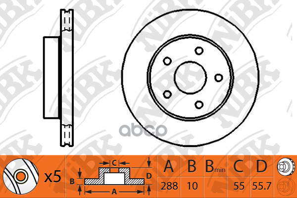 Диск тормозной TOYOTA WISH 1.8 2003 - 2009  TOYOTA WISH 2.0 2003 - 2009 NiBK арт. rn1254