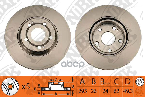 Диск тормозной передний TOYOTA Avensis II 03-09 /Vent.D=295mm NIBK RN1318 NiBK арт. RN1318