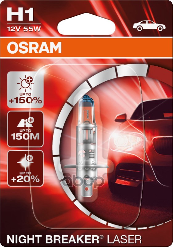 Лампа Галогенная Блистер 1Шт 12V 55W H1 Osram Night Breaker Laser На 150% Больше Света На Дороге Osram арт. 64150NL-01B