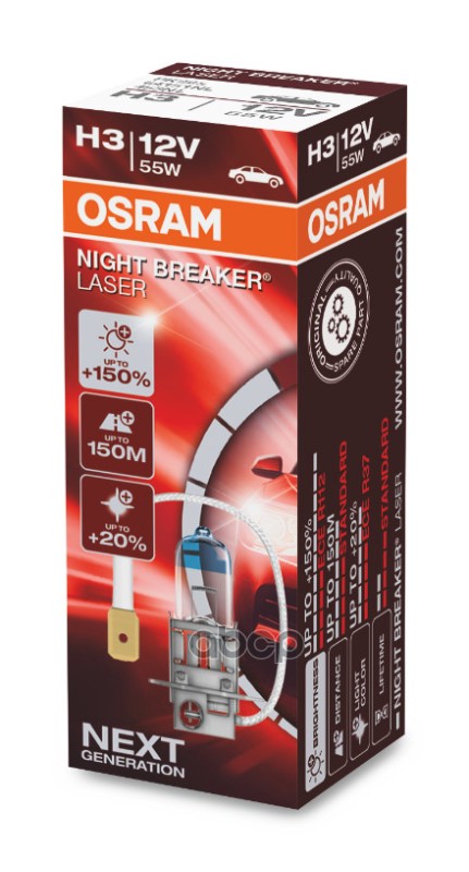 Лампа Галогенная 12V 55W H3, Night Breaker Laser +150Проц. Osram арт. 64151NL